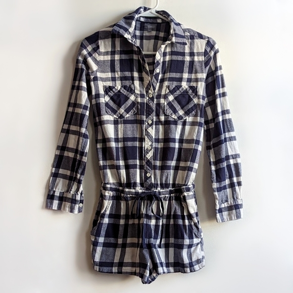 Aerie Plaid Flannel Lounge Sleep Romper - Picture 2 of 6